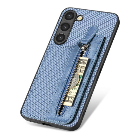 Протиударний чохол Carbon Ffiber Flip Zipper Wallet для Samsung Galaxy S23+Plus 5G - синій