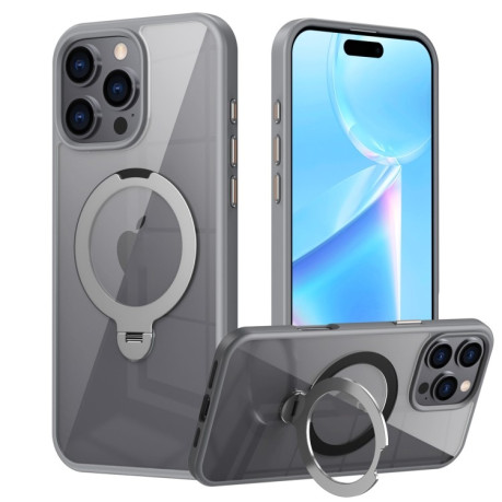Ударозащитный чехол Transparent MagSafe Magnetic Rotating Ring Holder на iPhone 16 Pro Max - серый