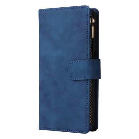 Чохол-книжка Multifunctional Frosted Zipper Wallet з матовою фактурою та ремінцем на Samsung Galaxy S25 FE 5G - синій