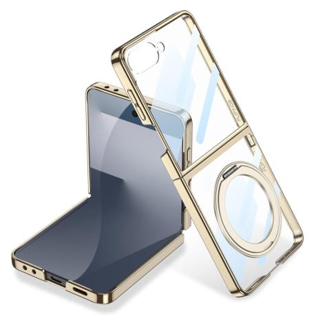 Чехол GKK Integrated металлизированная рамка Electroplating с магнитной 360 подставкой на Samsung Galaxy Flip 7 5G - золотой