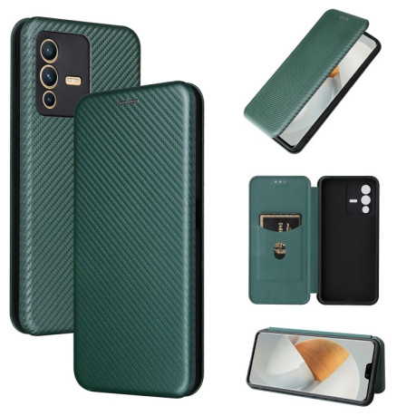 Чехол-книжка Carbon Fiber Texture на Vivo S12 5G/V23 5G - зеленый
