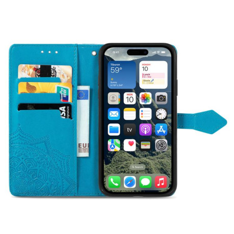 Чехол-книжка Mandala Embossing Pattern на iPhone 16e - синий