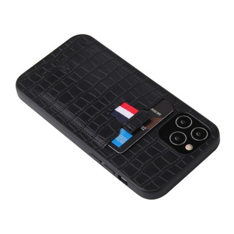 Противоударный чехол Fierre Shann Crocodile Texture для iPhone 12 Pro Max - черный