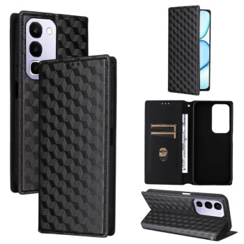 Чехол-книжка Cubic Grid с фактурой Calf на Realme C100 4G / C100i 4G / C100x 4G — чёрный