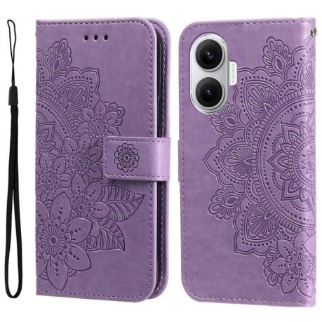 Чехол-книжка 7-petal Flowers Embossing для Xiaomi Poco F7 - фиолетовый