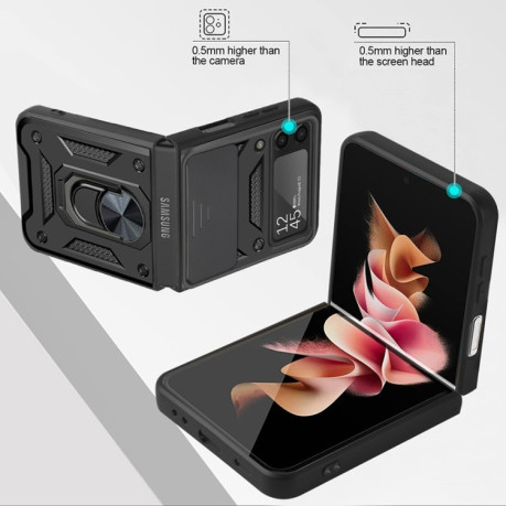 Противоударный чехол Camera Sliding для Samsung Galaxy Z Flip3 5G - черный