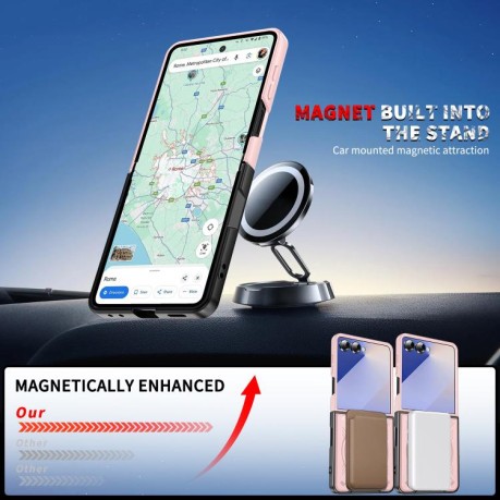Ударозахисний чохол Transparent MagSafe Magnetic Rotating Ring Holder для Samsung Galaxy Flip 7 5G - рожевий