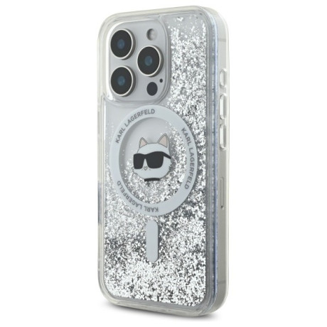 Оригінальний чохол Karl Lagerfeld Liquid Glitter Choupette Head Magsafe для iPhone 16 Pro - Clear