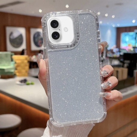 Протиударний чохол TPU + PC + Glitter Paper Full Coverage для iPhone 16 Plus - сріблястий