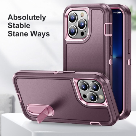 Противоударный чехол 3 in 1 Rugged Holder для iPhone 14 - фиолетово-розовый