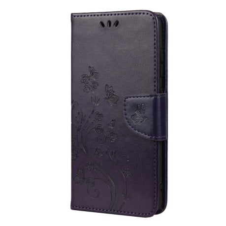 Чехол-книжка Pressed Flowers Butterfly Pattern на Samsung Galaxy S21 FE - темно-фиолетовый