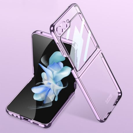 Противоударный чехол GKK Electroplating + Glass для Samsung Galaxy  Flip 6 - фиолетовый