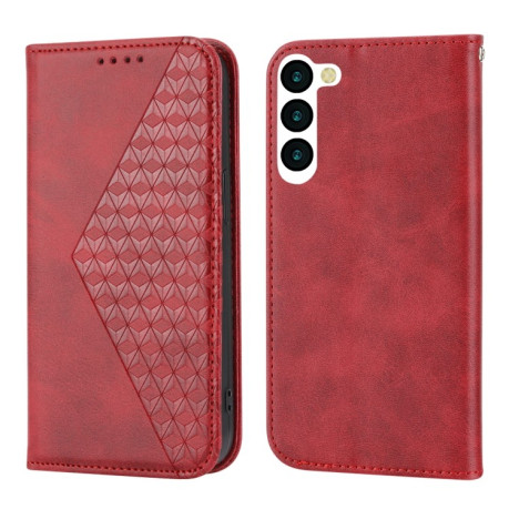 Чехол-книжка Cubic Grid Calf Texture для Samsung Galaxy S23 5G - красный