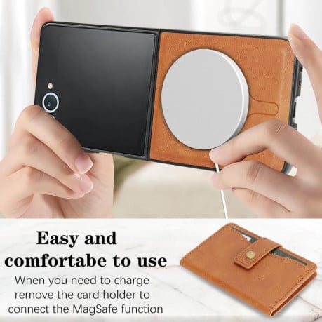Чохол Kalebol Magnetic Button з кишенькою на карт та MagSafe на Samsung Galaxy Filp 7 - коричневий
