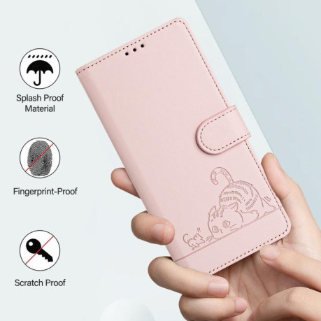 Чохол-книжка Cat Embossing Pattern на Xiaomi Redmi Note 14 4G 164.84mm - рожевий