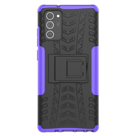 Противоударный чехол Tire Texture на Samsung Galaxy Note 20 - фиолетовый