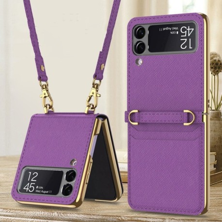 Противоударный чехол GKK Plating with Strap для Samsung Galaxy Z Flip3 5G - фиолетовый