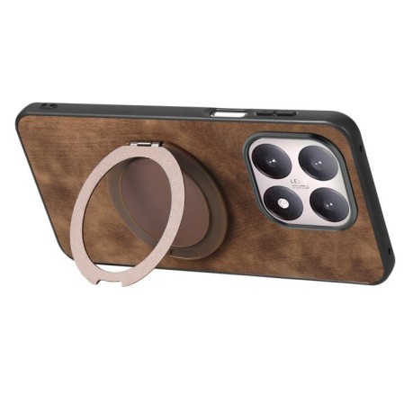 Чехол Retro Leather Rotation Round Holder с поворотным круглым держателем для Xiaomi 15T — коричневый