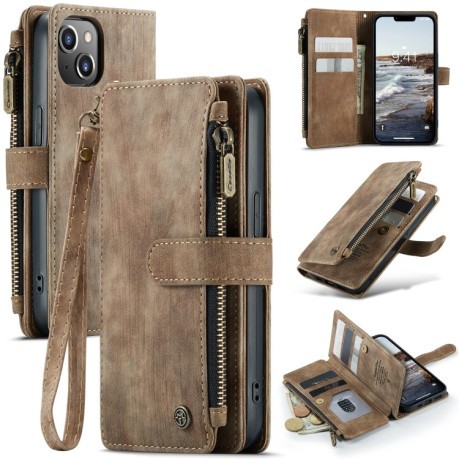 Кожаный чехол-кошелек CaseMe-C30 для iPhone 14 - коричневый