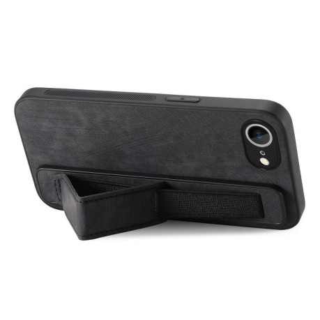 Противоударный чехол Wristband Leather Back для iPhone 16e - черный