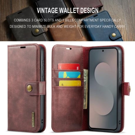 Чохол-книжка DG.MING з фактурою Crazy Horse на Samsung Galaxy S25 FE 5G - червоний