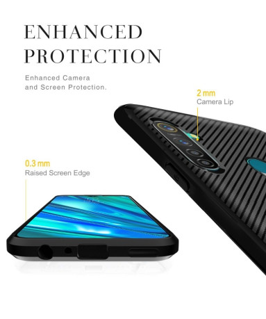Противоударный чехол Carbon Fiber Texture Protective Case на  Realme 5 Pro/Realme Q - черный