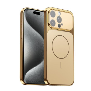 Чехол Corning Glass Plating Large Window MagSafe со стеклом Corning и MagSafe для iPhone 15 Pro — золотой