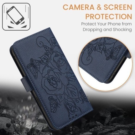 Чохол-книжка Embossed Rose RFID Anti-theft Leather для Xiaomi 14T Pro - синій