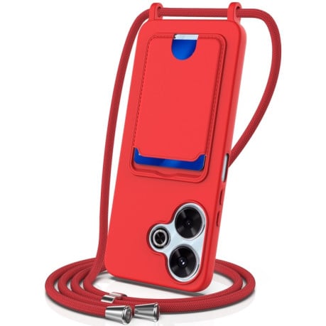 Силиконовый чехол Integrated Card Bag Solid Color Liquid Silicone на Xiaomi Poco M6 4G - красный