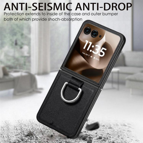 Противоударний чехол Litchi Texture на Motorola Razr 60 Ultra - чорний
