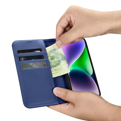 Кожаный чехол-книжка iCarer Wallet Case 2in1 для iPhone 14\13 - синий