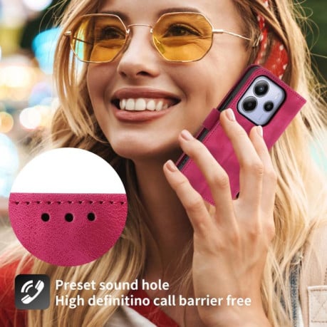 Чохол-книжка Skin-feel Flowers Embossed для Xiaomi Redmi Note 14 4G 164.84mm - винно-червоний