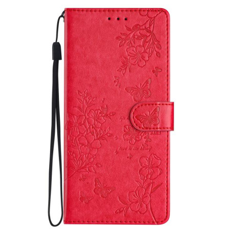 Чохол-книжка Butterflies and Flowers Leather для Redmi Note 14 4G 164.84mm - червоний