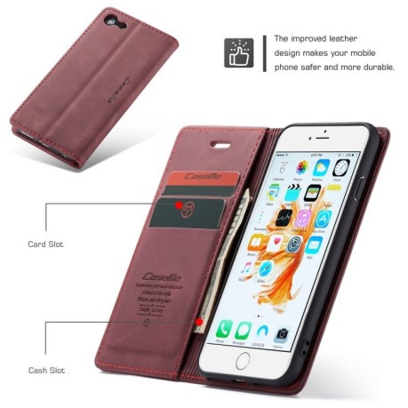 Чохол-книга CaseMe-013 Multifunctional Retro Frosted на iPhone 6 / 6s- винно-червоний
