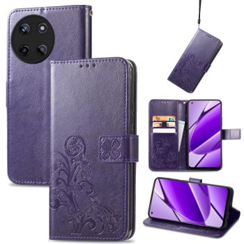 Чехол Four-leaf Clasp Embossed Buckle на Realme 11 4G Global - фиолетовый