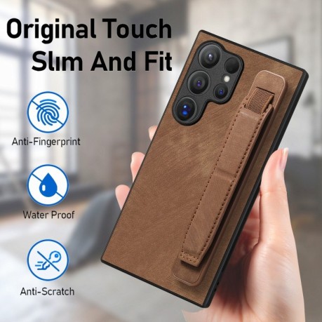 Протиударний чохол Wristband Leather Back для Samsung Galaxy S24 Ultra 5G - коричневий