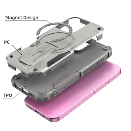 Противоударный чехол MagSafe Holder Armor PC Hybrid для iPhone 17 - серый
