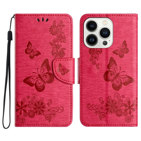 Чохол-книжка Embossed Butterfly для iPhone 16 Pro Max - червоний