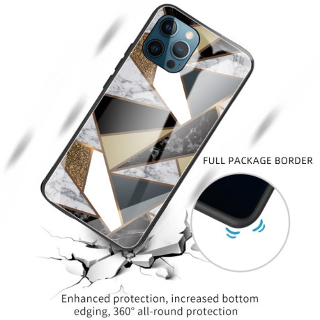 Противоударный стеклянный чехол Marble Pattern для iPhone 13 Pro - Rhombus Golden