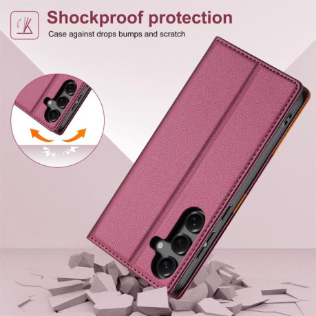 Чохол-книжка N.BEKUS P3 RFID Stitching з кишенькою на карток на Samsung Galaxy S25 FE 5G - винно-червоний