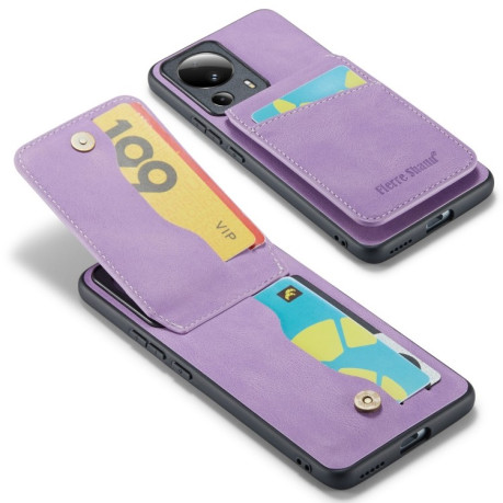 Противоударный чехол Fierre Shann Crazy Horse Card Holder для Xiaomi 13 Lite - фиолетовый