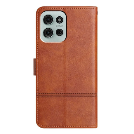Чехол-книжка Cowhide Texture Stitching Leather на Motorola Moto G75 - коричневый