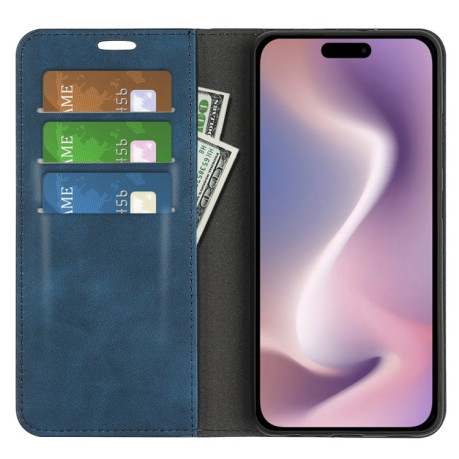 Чохол-книжка Retro Skin Feel Business Magnetic для iPhone 16 - синій