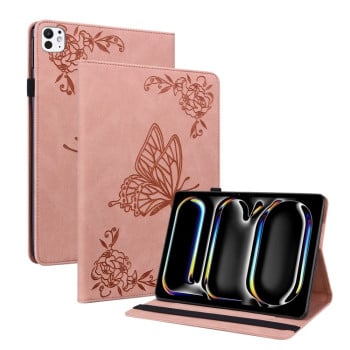 Чехол- книжка Butterfly Flower Embossed Leather на iPad Pro 11 2024 - розовое золото