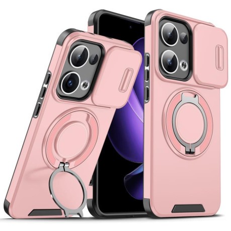 Противоударный чехол Sliding Camshield Ring Holder для OPPO Reno13 5G Global - розовый