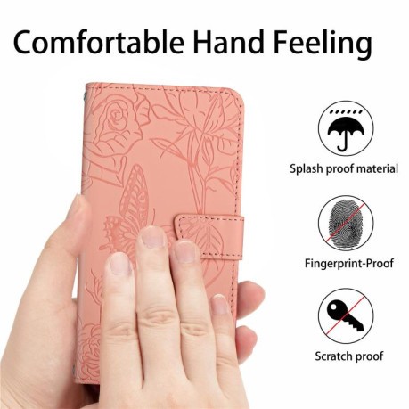 Чохол-книжка Embossed Butterfly для Xiaomi Redmi Note 14 4G 164.48mm - рожевий