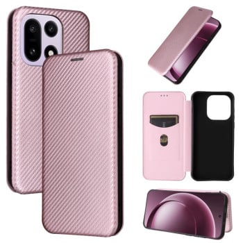 Чехол-книжка Carbon Fiber Texture на OnePlus 15 — розовый