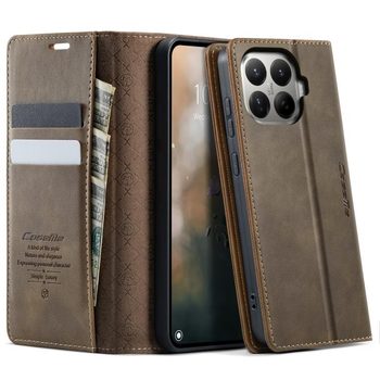 Чохол-книжка CaseMe 033 зі фактурою Calf та захистом від сканування RFID на Xiaomi 17T 5G — кавовий