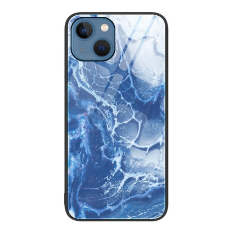 Противоударный стеклянный чехол Marble Pattern Glass на iPhone 14 - Blue Ocean