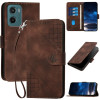 Чехол-книжка Grid Stitching Leather Phone Case with Lanyard для для Motorola Moto G05 - кофейный